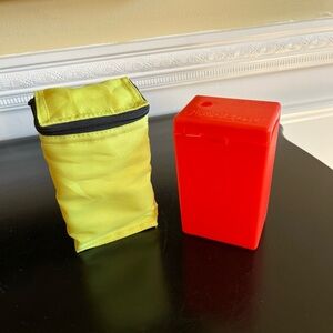 vintage 90s Joosbox juice box holder w/keep cold neon yellow zip case- orange